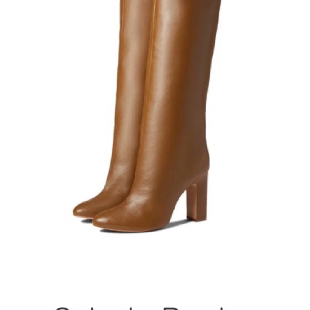 SCHUTZ Tall Cognac Leather Over-the-Knee Block-Heel Boots